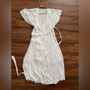 Black & White Pinstripe wrap MIDI Dress